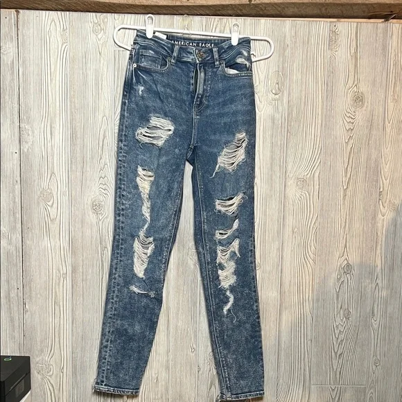 American Eagle Outfitters Women's Ripped Blue Skinny Jeans - Picture 1 of 8